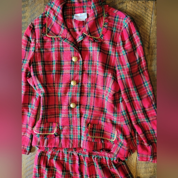 80’s Red Plaid Blazer and Skirt Suit Set by David Warren - Picture 3 of 4